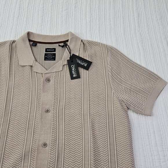 Buffalo David Bitton Men's Button-Up Sweater Men's L Jute Brown Textured NWT - Picture 3 of 14